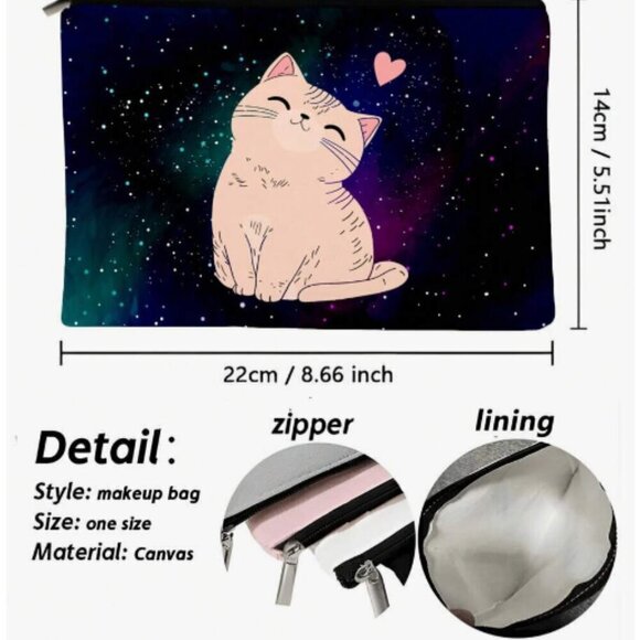 Cat Bag Zip Makeup Pencil Case Cards Dice Cord Phone Case - Picture 2 of 2